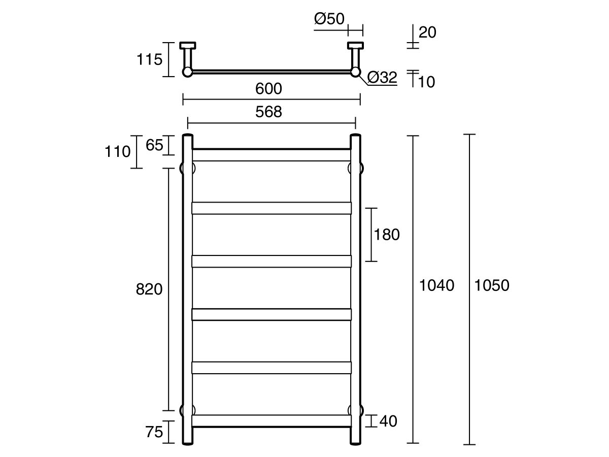 Mizu Stream Heated Towel Rail 600mm x 1050mm