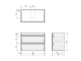 Technical Drawing - Posh Domaine Twin 900 2 Drawer Wall Hung Vanity Mineral Cast