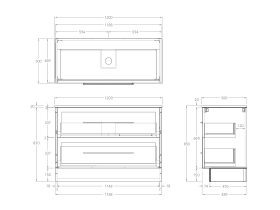 Kado Lux Floor Mounted 1200mm with Kickboard 2 Drawer Single Centre Vanity (No Basin)