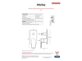 Specification Sheet - Mizu Bloc Shower Mixer with Diverter Kit Chrome Lead Free