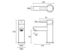 Technical Drawing - Posh Bristol Pin Basin Mixer Tap (5 Star) Lead Free