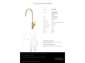 Specification Sheet - Voda Tide Sink Mixer Brushed Brass PVD (3 Star) Lead Free