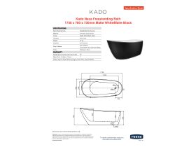 Specification Sheet - Kado Neue Freestanding Bath 1730 x 780 x 730mm Matte White/ Matte Black