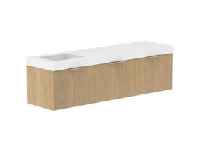 Supporting Image 2- Kado Neue Fluted Square All Drawer 1800mm Wall Hung Vanity with Left Hand Basin 90mm Top Boston Oak