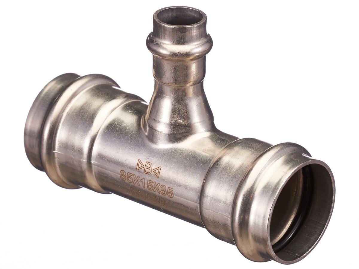 >B< Press Stainless Steel Reducing Tee 35mm x 15mm x 35mm