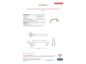 Specification Sheet - Sussex Scala Bath Outlet Swivel Curved 250mm LUX PVD Brushed Platinum Gold