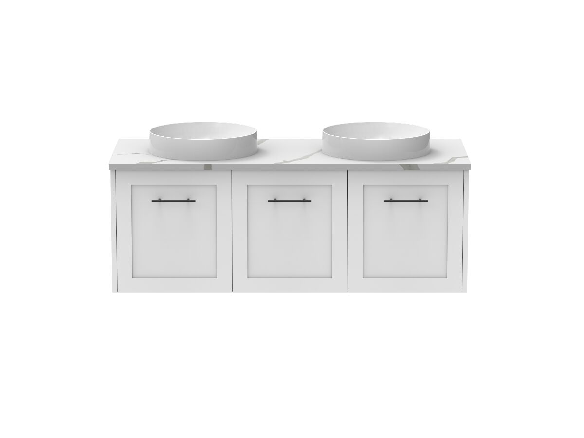 Supporting Image - Kado Lux All Door 1200mm Wall Hung Vanity Double Basin 20mm - White - Front