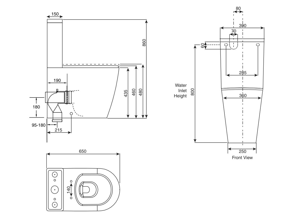 Kado Lux Close Coupled Back to Wall Overheight Back Inlet Toilet Suite with Soft Close Quick Release Seat White (4 Star)