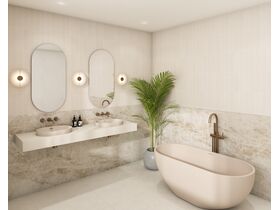 In Situ - Omvivo Villa Thin Edge Oval Semi Inset Basin 485mm and Freestanding Bath 1500 x 700mm Island Sand