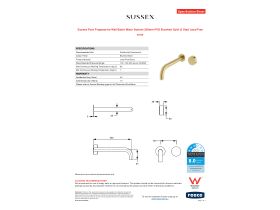 Specification Sheet - Sussex Pure Progressive Wall Basin Mixer System 250mm PVD Brushed Gold (3 Star) Lead Free