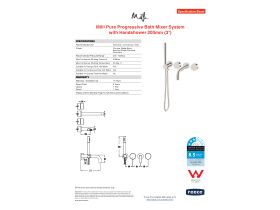 Specification Sheet - Milli Pure Progressive Bath Mixer System 200mm with Handshower Right Hand