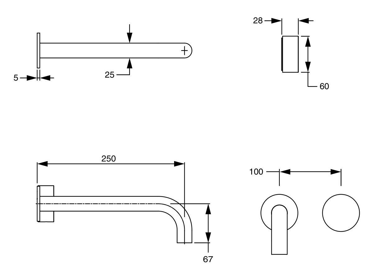 Sussex Pure Progressive Bath Mixer Tap System 250mm