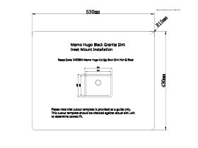 Cut Out Template (Inset) - Memo Hugo Extended Single Bowl Sink No Taphole Granite Black