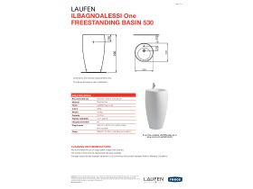 Specification Sheet - LAUFEN Alessi One Freestanding Basin No Taphole 530 x 530mm White