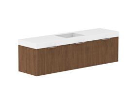Hero - Kado Neue Fluted Square All Drawer 1800mm Wall Hung Vanity with Centre Basin 90mm Top Florentine Walnut