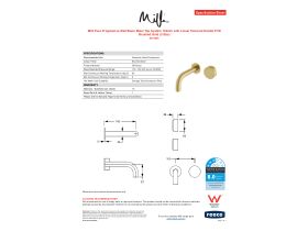 Specification Sheet - Milli Pure Progressive Wall Basin Mixer Tap System 160mm with Linear Textured Handle PVD Brushed Gold (3 Star)