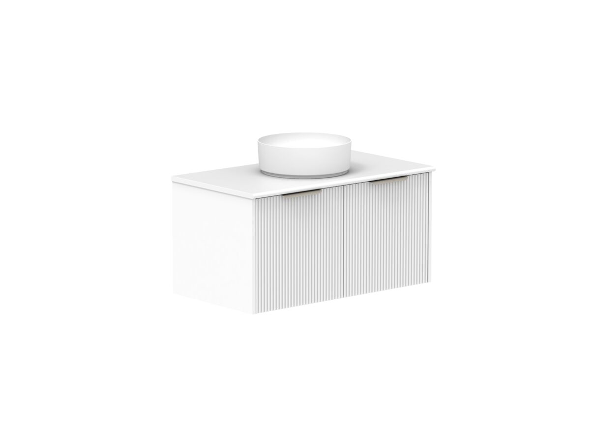 Supporting Image 2- Kado Neue Fluted Square All Drawer 900mm Wall Hung Vanity with Centre Basin 20mm Top Ultra White