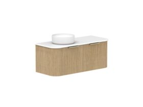 Supporting Image 2- Kado Neue Fluted Double Curve All Drawer 1200 Wall Hung Vanity with Left Hand Basin 20mm Boston Oak