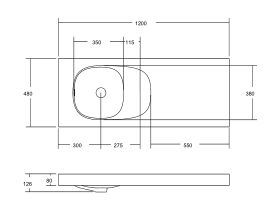 Kado Lussi 1200mm Left Hand Basin with Overflow No Taphole Matte White Solid Surface