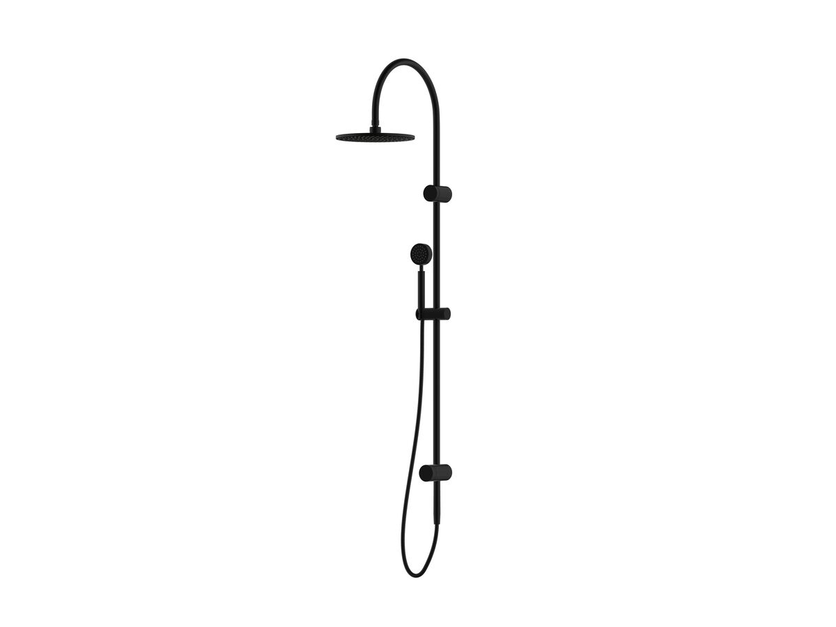 Sussex Pure Twin Rail Shower 250mm Curved with Top or Bottom Rail Water Inlet Matte Black (3 Star)