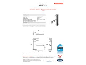 Specification Sheet - Sussex Scala Basin Mixer Tap with 130mm Outlet Chrome (5 Star)