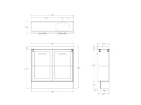 Technical Drawing - Kado Lux Petite Vanity Unit Floor Mount 900mm Right Bowl 50mm Top (Basin Included)