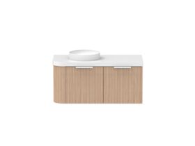 Supporting Image - Kado Neue Fluted Single Curve All Drawer 1050mm Wall Hung Vanity with Left Hand Basin Durasein 50mm Top Blonde Oak