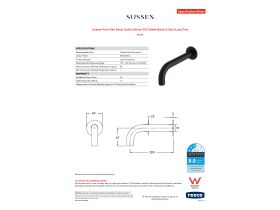 Specification Sheet - Sussex Pure Wall Basin Outlet 200mm PVD Matte Black (3 Star) Lead Free