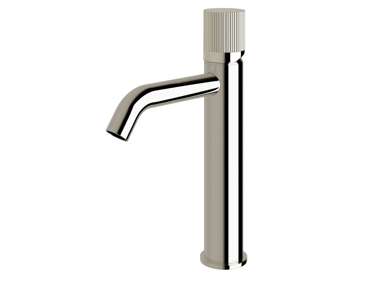 Sussex Pure Medium Height Basin Mixer Tap Curved Spout with Linear Textured Handle Chrome (5 Star)