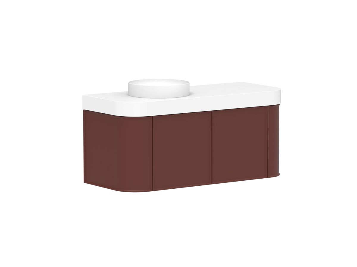 Supporting Image - Kado Era Double Curve All Door 1200mm Wall Hung Vanity Left Hand Basin 90mm Durasein Top Red Marble
