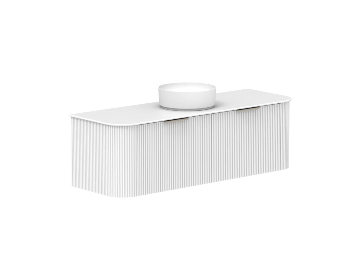 Supporting Image 2- Kado Neue Fluted Double Curve All Drawer 1500 Wall Hung Vanity with Centre Basin Durasein 12mm Top Ultra White