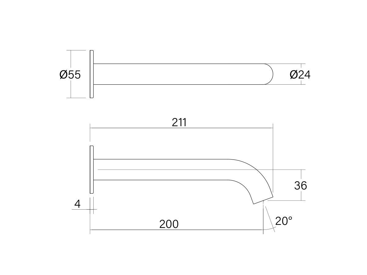 Technical Drawing - Faucet Strommen Vara Wall Bath Outlet 200mm (6 Star) Lead Free