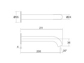 Technical Drawing - Faucet Strommen Vara Wall Bath Outlet 200mm (6 Star) Lead Free