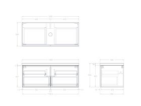 Technical Drawing - Kado Lux Slim All Drawer 1200mm Wall Hung Vanity with Centre Basin 50mm Top
