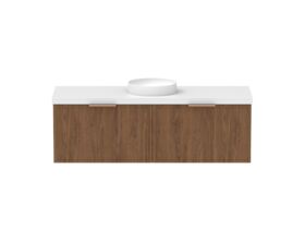 Supporting Image - Kado Lux Slim All Drawer 1500mm Wall Hung Vanity with Centre Basin 50mm Top Florentine Walnut