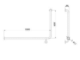 Mobi Grab Rail Corner Left Hand 1000mm x 600mm Polished Stainless Steel