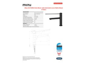 Specification Sheet - Mizu Drift MK2 Sink Mixer with Extended Lever Matte Black (4 Star)