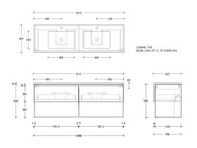 Posh Domaine Shelf All-Drawer 1500 Double Wall Hung Ceramic