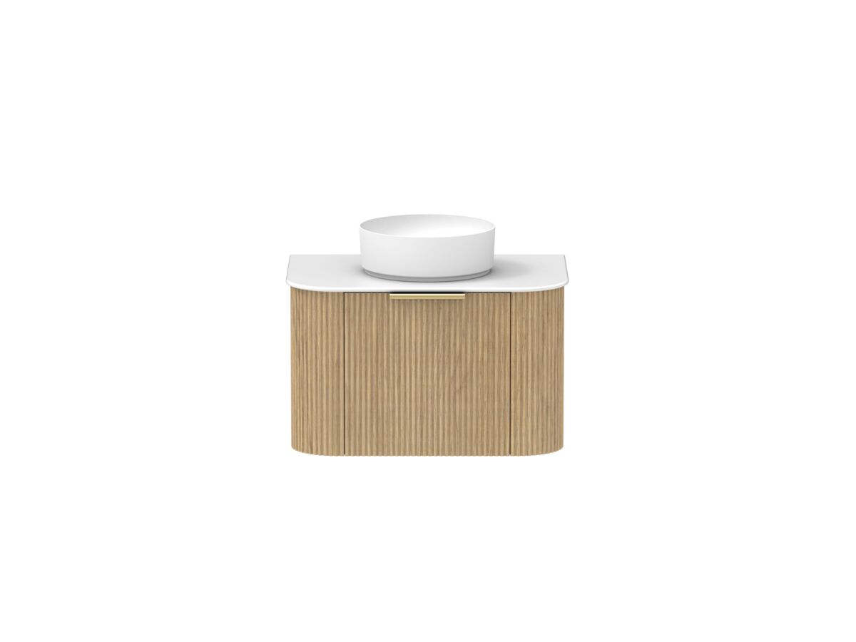 Supporting Image - Kado Neue Fluted Double Curve All Drawer 750 Wall Hung Vanity with Centre Basin Durasein 12mm Top Boston Oak