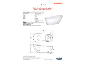 Specification Sheet - Kado Neue Freestanding Bath 1730 x 780 x 730mm White