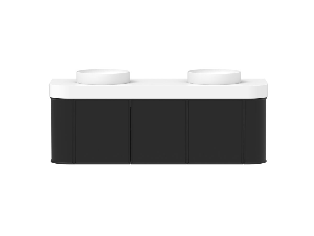 Hero - Kado Era Double Curve All Door 1500mm Wall Hung Vanity Double Basin 90mm Durasein Top Matte Black