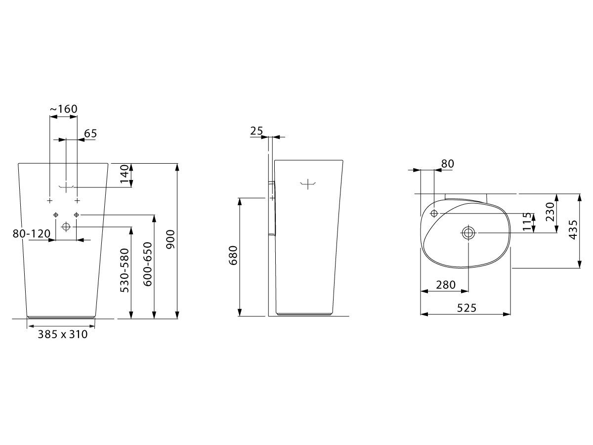 LAUFEN Palomba Floorstanding Washbasin with Wall Connection 1 Taphole White