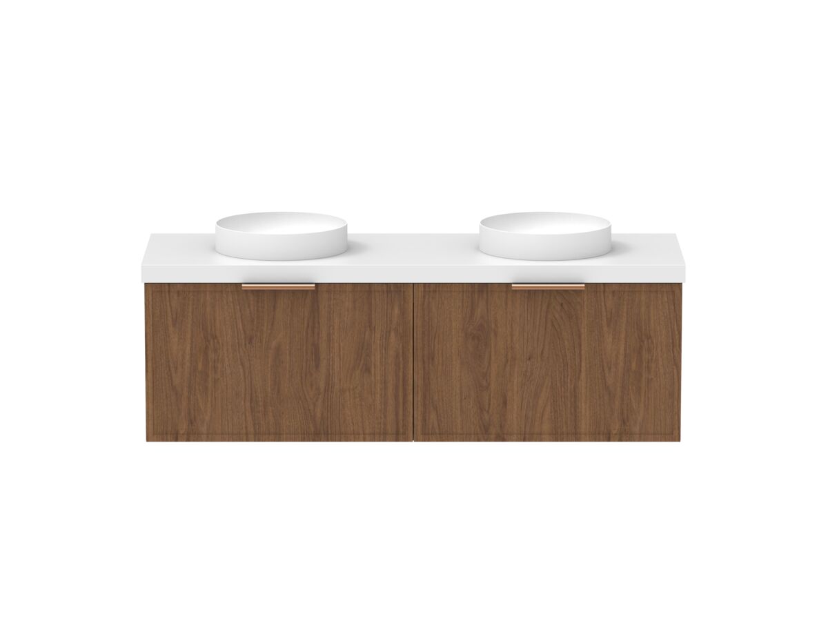 Supporting Image - Kado Lux Slim All Drawer 1500mm Wall Hung Vanity with Double Basin 50mm Top Florentine Walnut