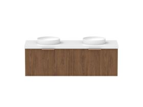 Supporting Image - Kado Lux Slim All Drawer 1500mm Wall Hung Vanity with Double Basin 50mm Top Florentine Walnut