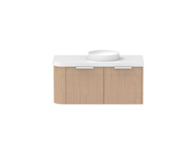 Supporting Image - Kado Neue Fluted Single Curve All Drawer 1050mm Wall Hung Vanity with Centre Basin Durasein 50mm Top Blonde Oak