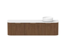Hero - Kado Neue Fluted Double Curve All Drawer 1800 Wall Hung Vanity with Right Hand Basin Durasein 12mm Top Florentine Walnut