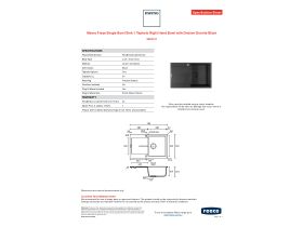 Specification Sheet - Memo Freya Single Bowl Sink 1 Taphole Right Hand Bowl with Drainer Granite Black
