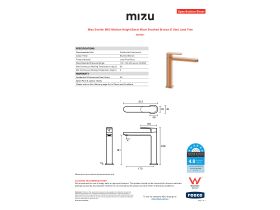 Specification Sheet - Mizu Soothe MK2 Medium Height Basin Mixer Brushed Bronze (6 Star) Lead Free