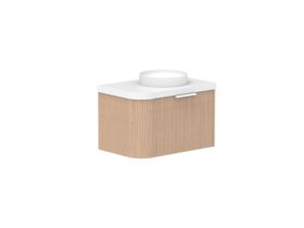 Supporting Image 2- Kado Neue Fluted Single Curve All Drawer 750mm Wall Hung Vanity with Centre Basin Durasein 50mm Top Blonde Oak