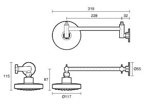 Technical Drawing - Base MK2 All Directional Shower Chrome (3 Star)